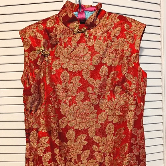 open lace back dress Red Chinese Qipao Cheongsam Dress with Golden Phoenix Embroidery main image 0